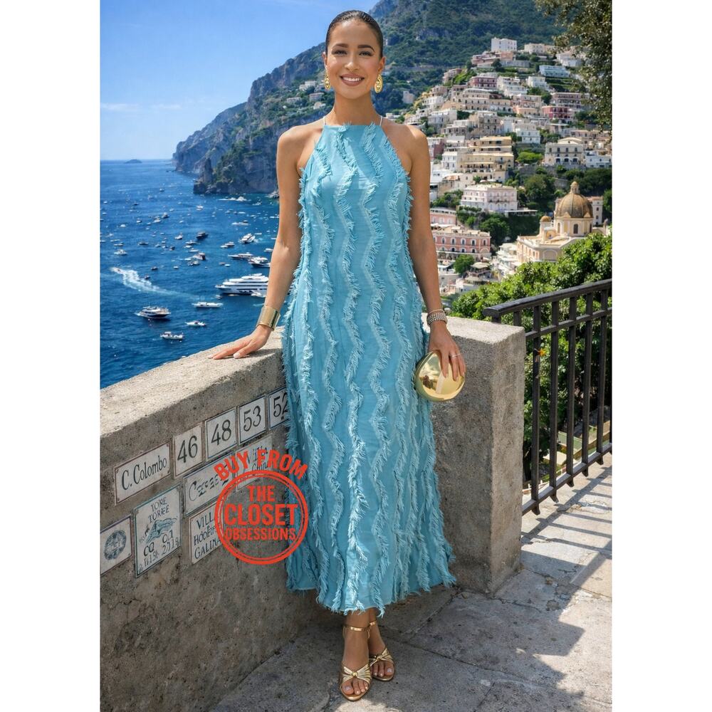 ZARA Textured Halter Neck Maxi Dress NWT - Picture 2 of 16